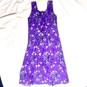 BFA Classics Purple Floral Midi Dress | 100% Rayon | Mother-of-Pearl Buttons | M